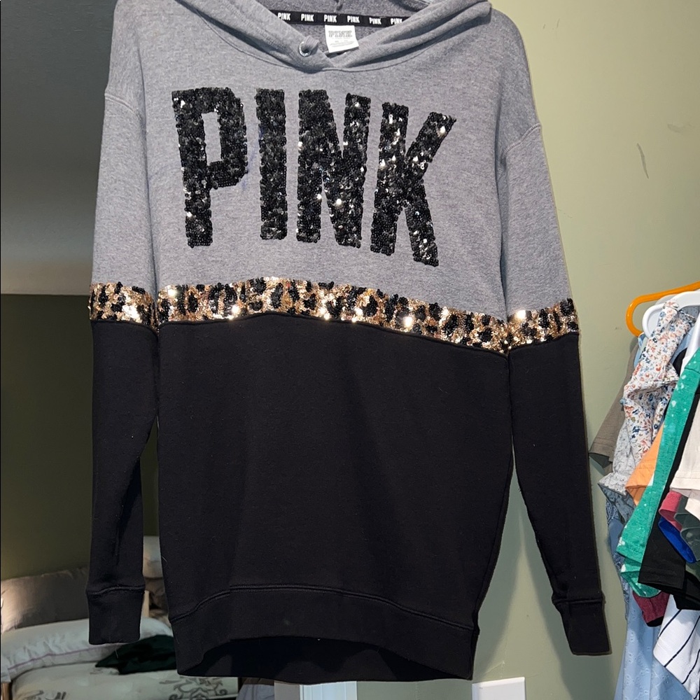 PINK Victoria's Secret Gray and Black Sequin Sweater